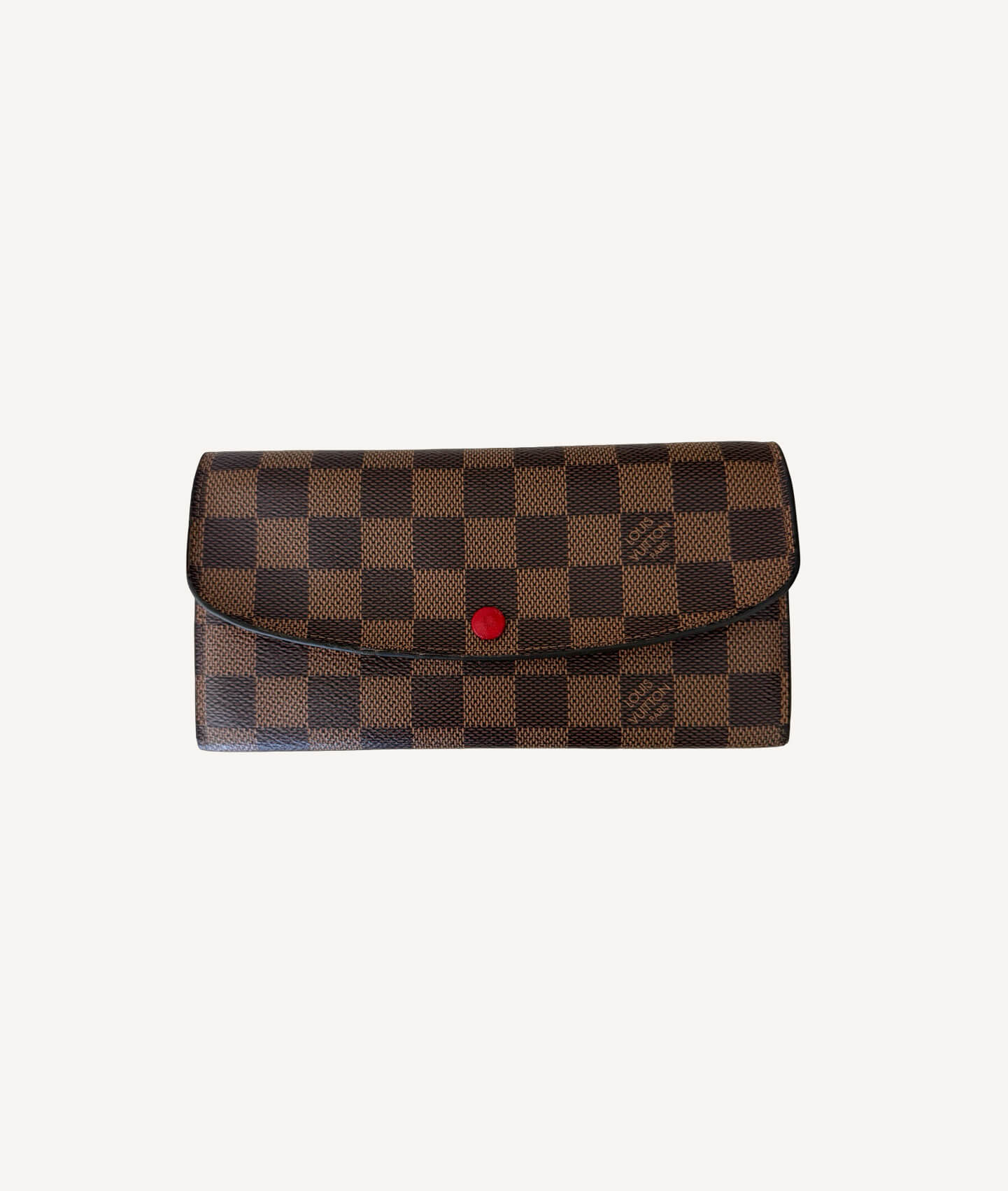 Louis Vuitton Emilie Wallet Damier Ebene canvas with red leather interior