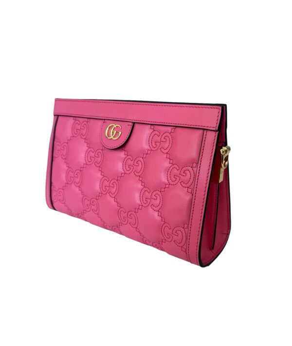 Gucci GG Matelassé small pink cerise leather shoulder bag with gold chain strap