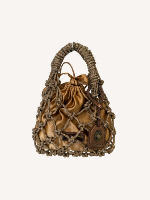 Kurt Geiger Small Macramé Crystal Bag in bronze with crystal embellishments