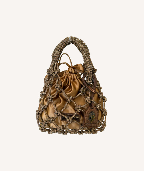 Kurt Geiger Small Macramé Crystal Bag in bronze with crystal embellishments