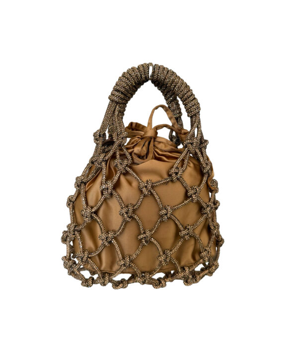 Kurt Geiger small bronze macramé handbag embellished with crystals