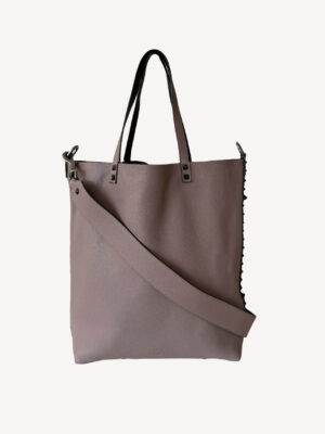 Black and taupe Valentino reversible Rockstud tote bag with gold pyramid studs