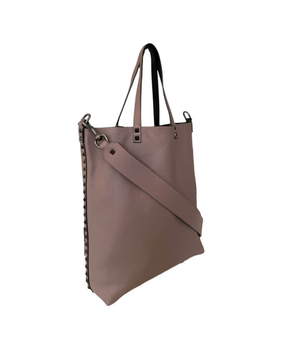 Luxury Valentino reversible Rockstud-embellished tote bag in black and taupe leather