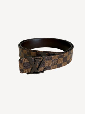 Louis Vuitton Damier Ebene Canvas Initiales belt with brown LV buckle