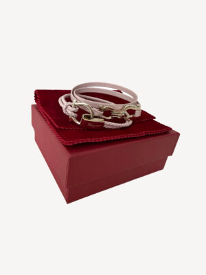 Salvatore Ferragamo pale pink leather wrap bracelets with silver-tone Gancini hardware