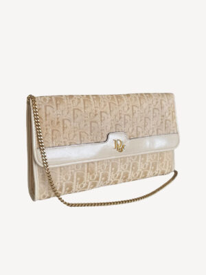 Christian Dior vintage beige monogram shoulder bag with gold-tone chain strap