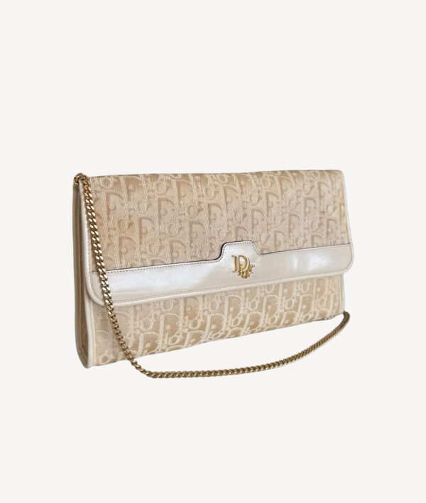 Christian Dior vintage beige monogram shoulder bag with gold-tone chain strap