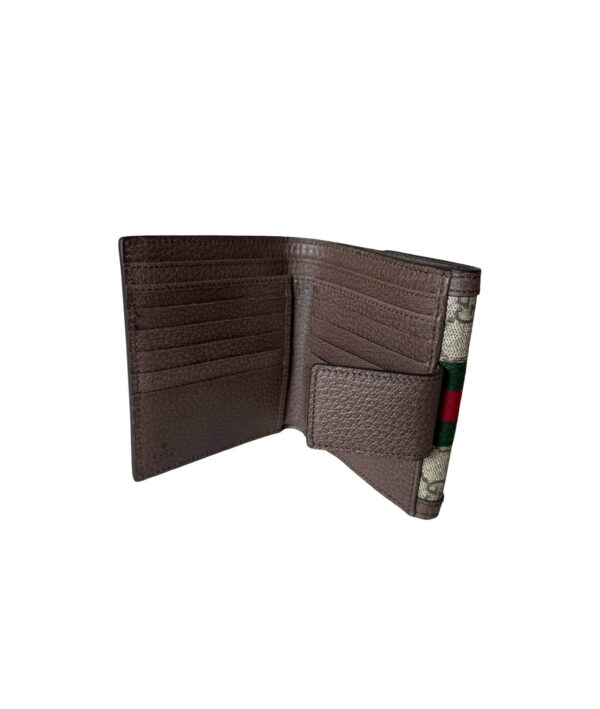 Luxury Gucci Ophidia GG Supreme French Flap Wallet with Gold-Tone Hardware and Card Slots