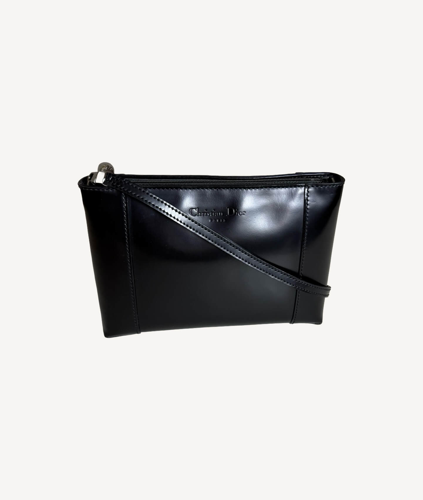 Christian Dior Small Black Shoulder Bag in Patent Leather with Detachable Strap