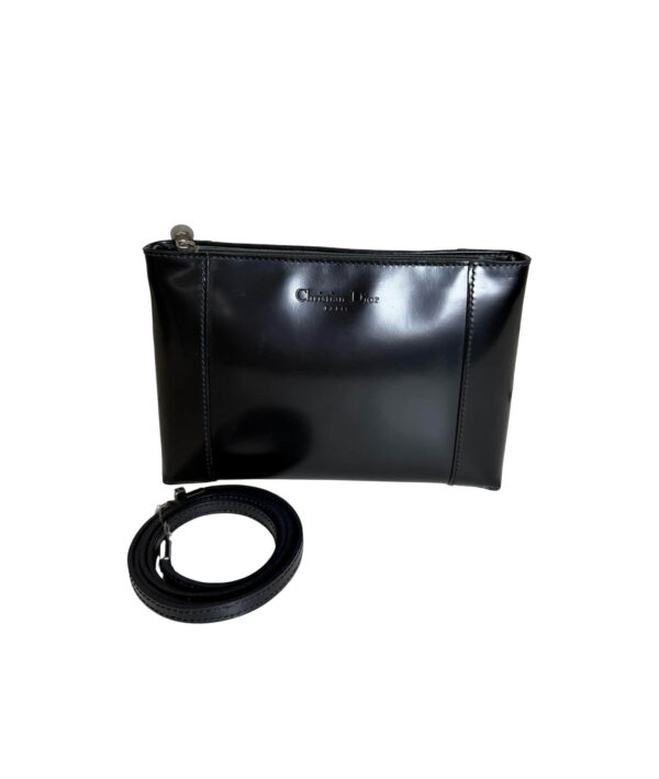 Christian Dior Paris Black Shoulder Bag featuring Smooth Patent Finish and Adjustable Strap