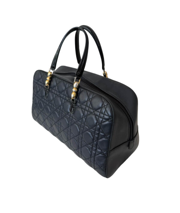 Christian Dior Black Leather Cannage Malice Tote Bag with Dual Handles and Gold Accents