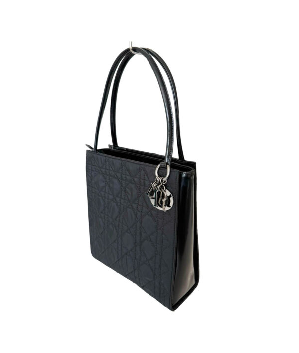 Luxury Christian Dior Cannage Quilted Handbag with Silver Dior Letter Charms and Dual Handles