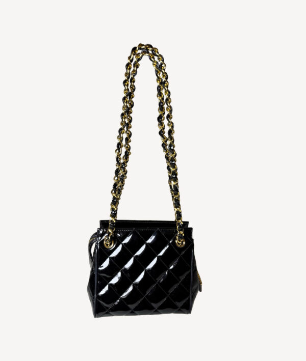 Chanel Vintage CC Quilted Mini Tote in black patent leather with gold chain straps