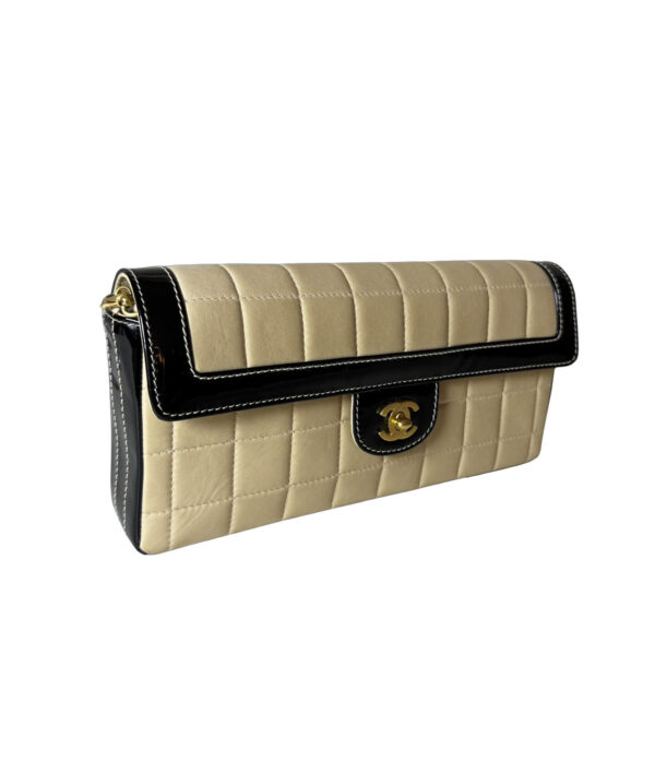Chanel Small Chocolate Bar Flap Bag featuring Gold CC Turn Lock and Two-Tone Leather Design