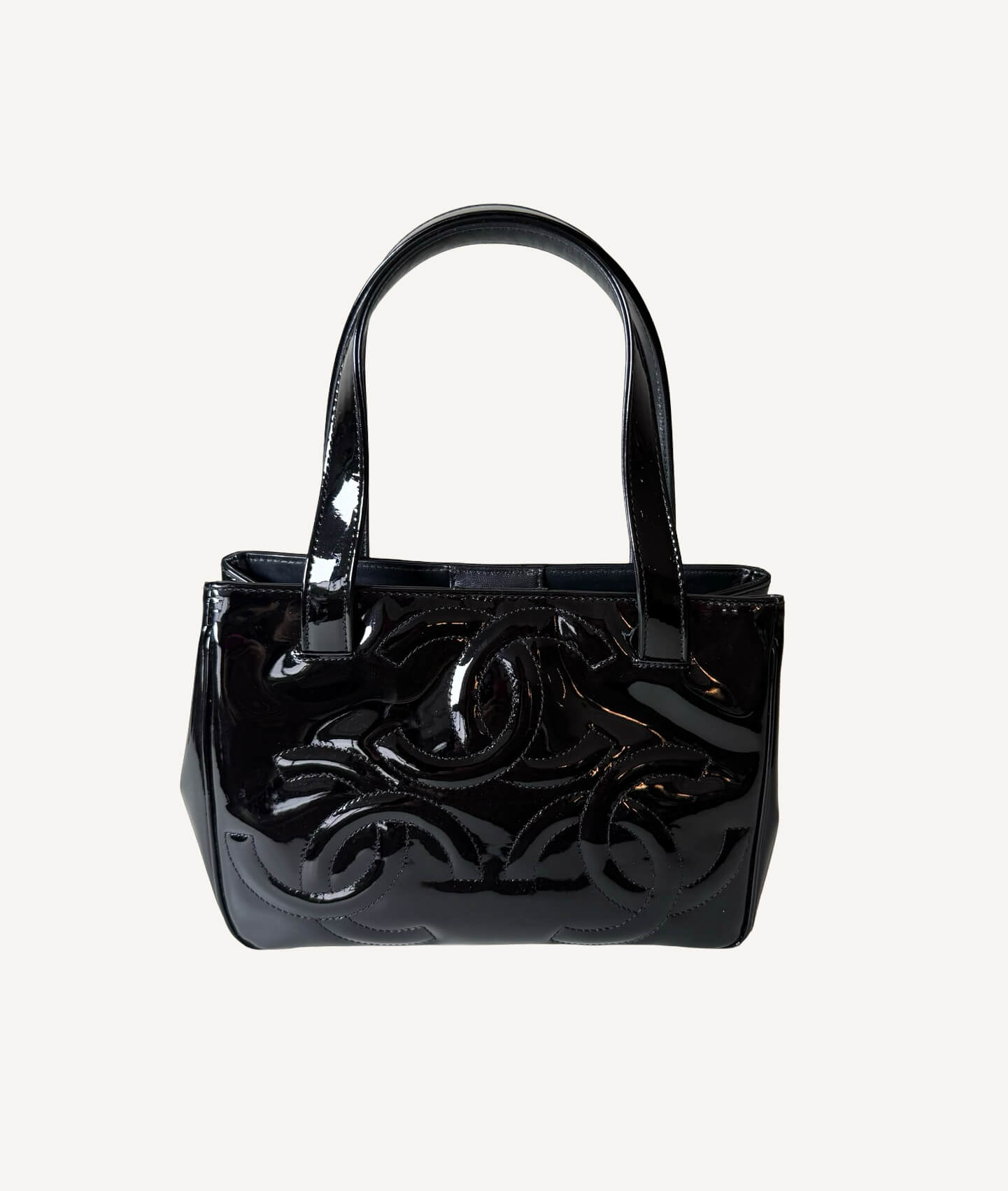 Chanel Triple C small tote in black patent leather with embossed logo