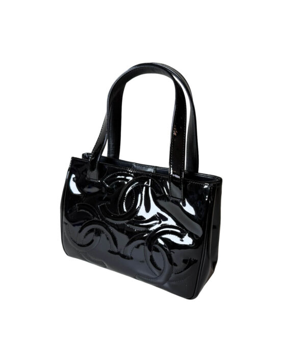 Chanel patent leather Triple C tote bag with dual handles in black