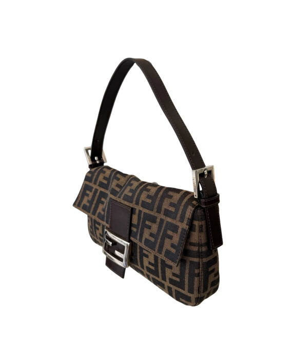 Vintage Fendi FF Zucca Canvas Baguette with Leather Accents and Silver Hardware