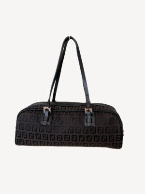 Fendi Vintage Zucchino Monogram Fabric and Leather Zip Satchel in Brown with Double Handles