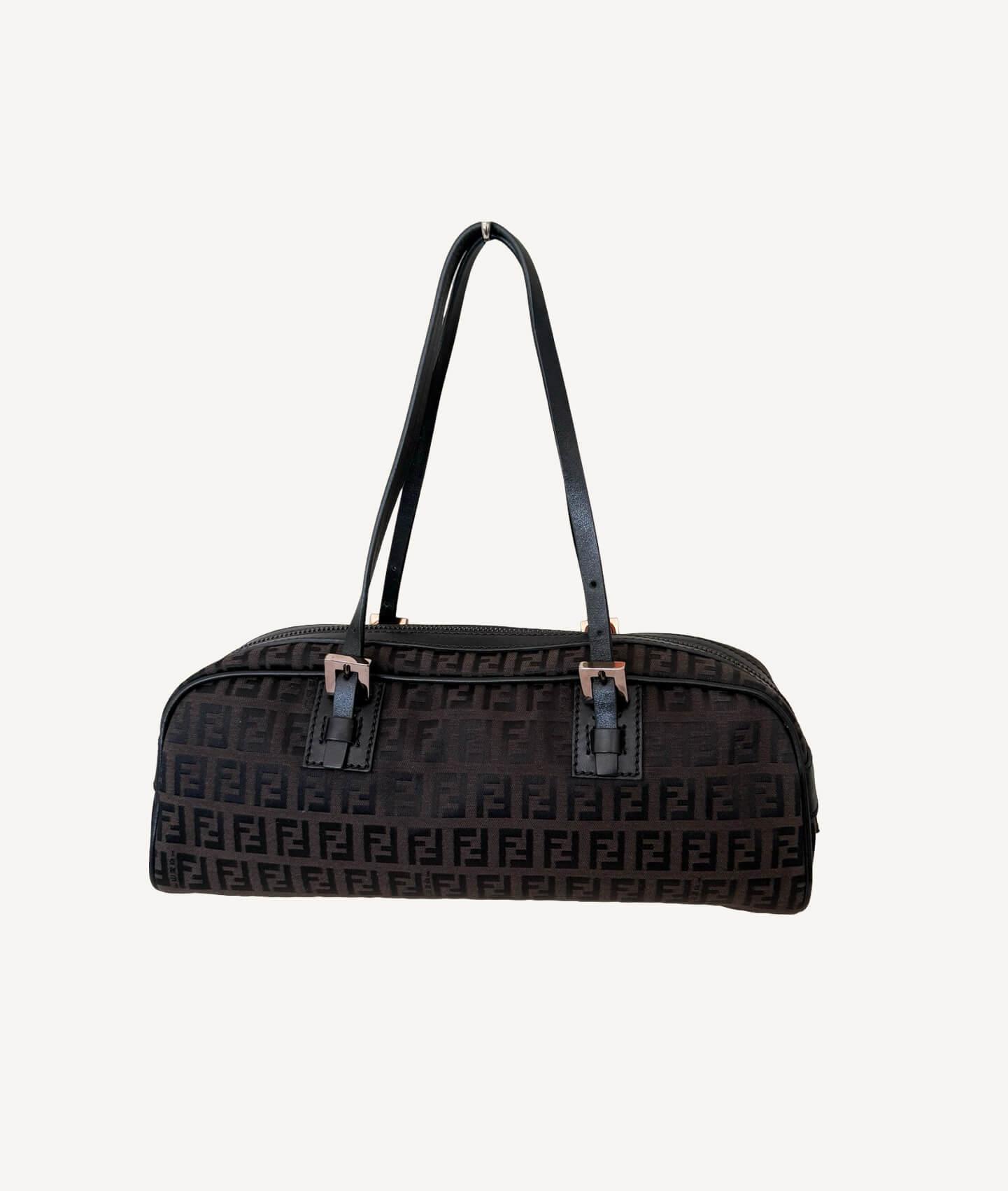 Fendi Vintage Zucchino Monogram Fabric and Leather Zip Satchel in Brown with Double Handles