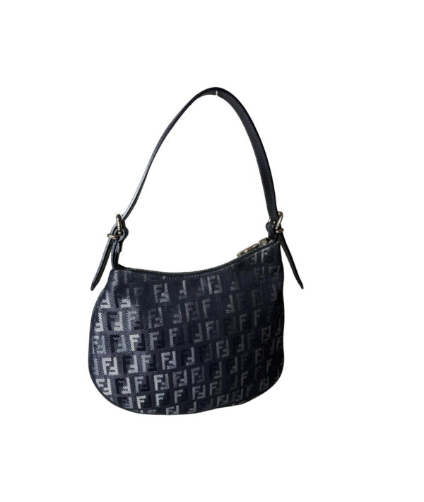 Fendi Vintage Denim and Leather Zucchino Oyster Bag in Black Monogram Print