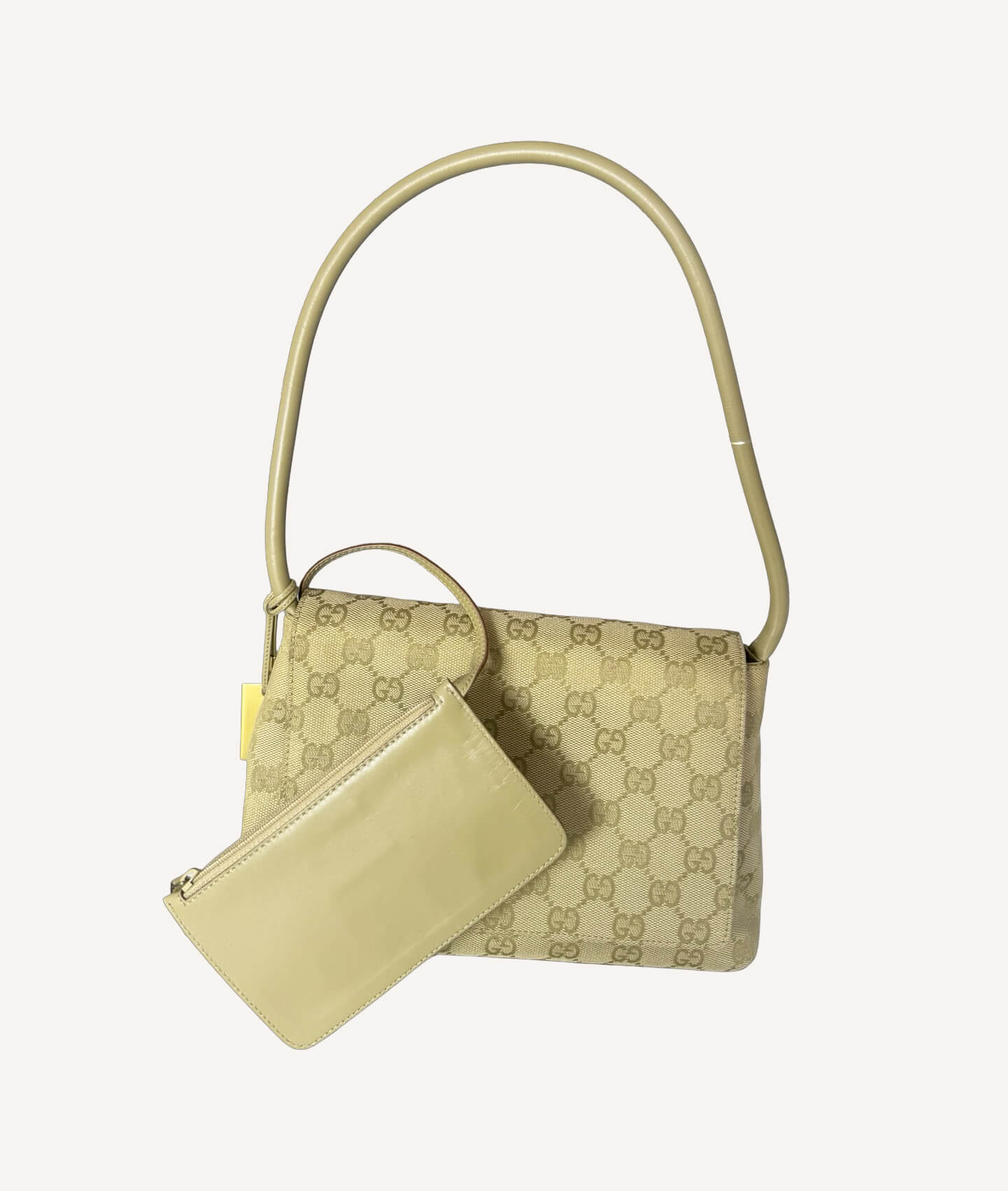 Gucci beige monogram shoulder bag with matching leather pouch and GG canvas
