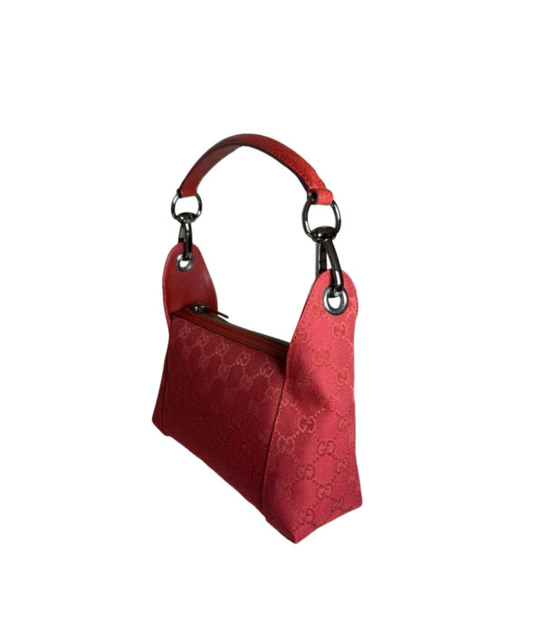 Gucci Small Red GG Canvas Hobo with gunmetal hardware and zip closure