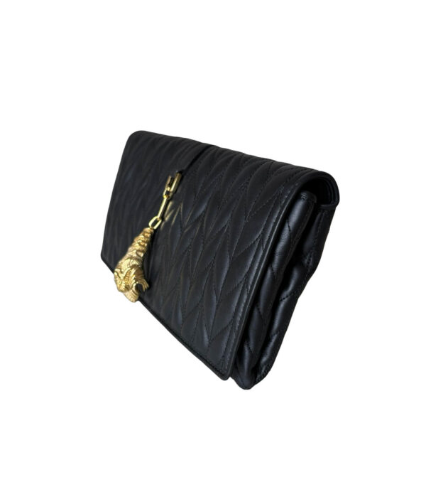 Luxury Gucci Chevron Leather Crossbody Bag with Detachable Chain Strap and Ornate Tiger Detail