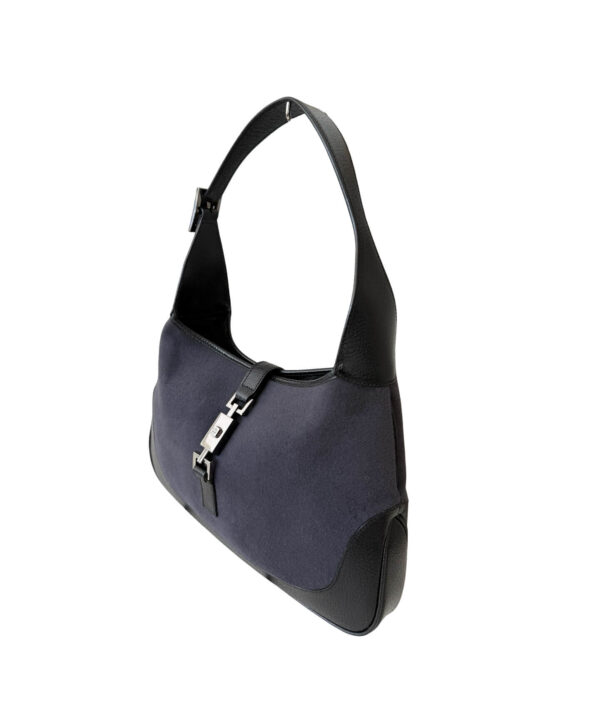 Gucci Vintage Black Felt Hobo Bag featuring Silver Hardware and Classic Jackie Design