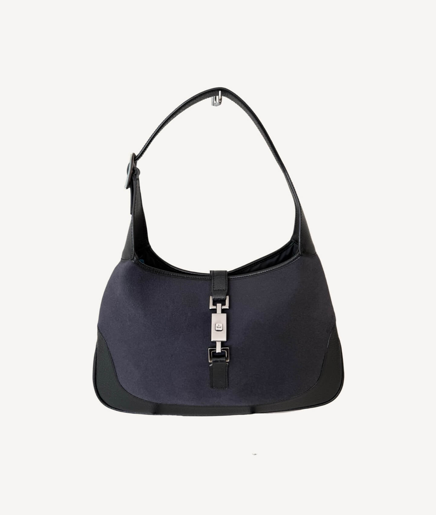 Gucci Vintage Felt Jackie O Hobo Bag in Black with Leather Trim and Silver Piston Lock