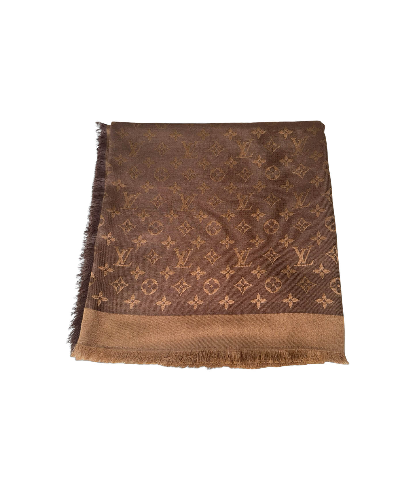 Louis Vuitton Monogram Shine Shawl featuring iconic LV monogram pattern and fringe trim