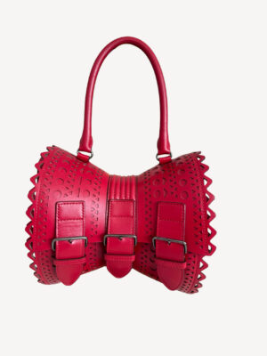 Alaïa Vienne 1992 corset leather top handle bag in red with laser cut detailing