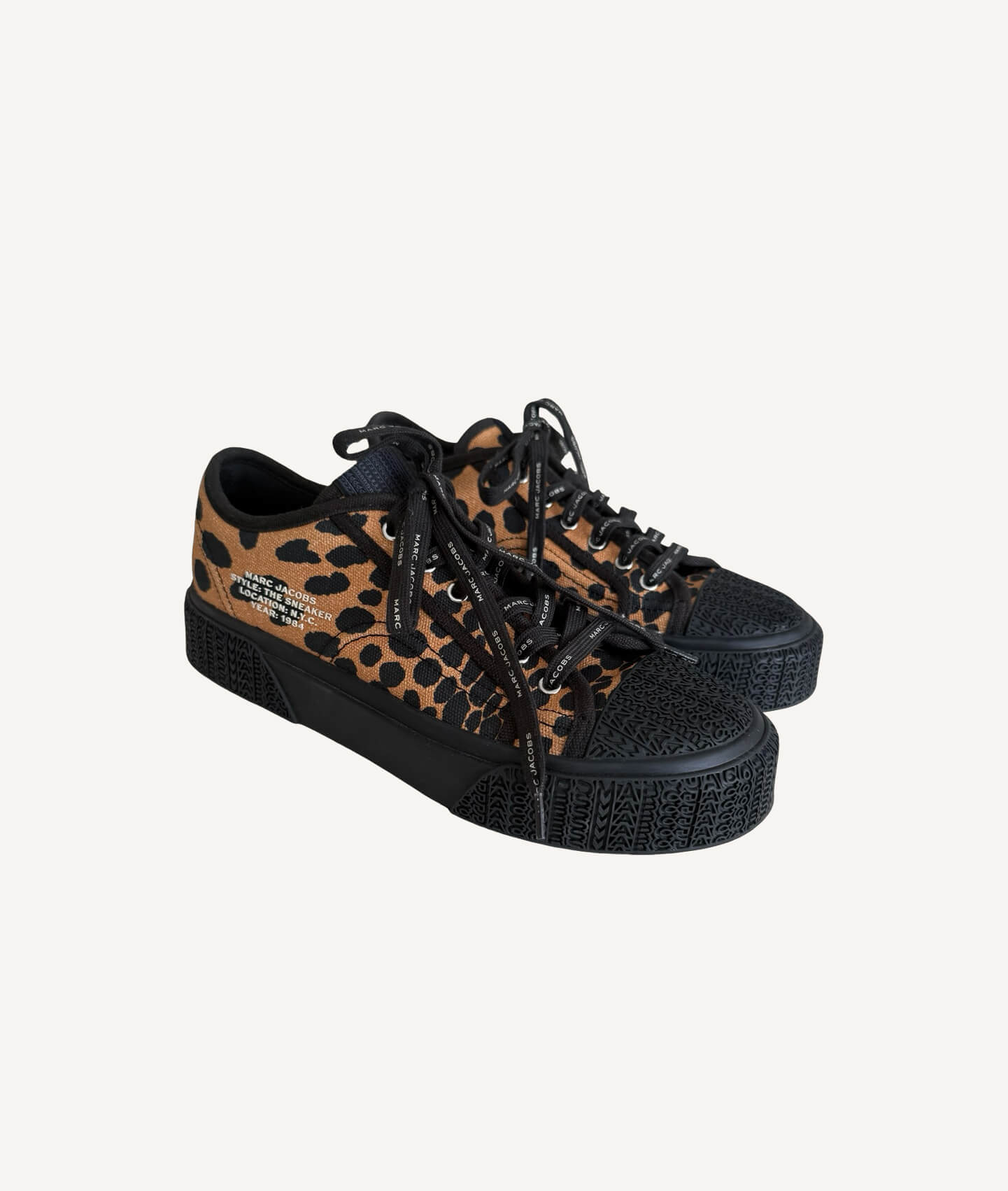Marc Jacobs printed canvas sneakers with leopard pattern and black rubber sole